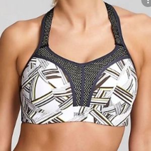 36FF PANACHE SPORT BRA GRAY WHITE LIME YELLOW NO WIRE EUC